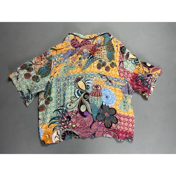 Johnny Was Brooklyn Long Pajama Set 2 Piece Shirt Pant Floral Owl Fox Silk Large - Picture 5 of 13